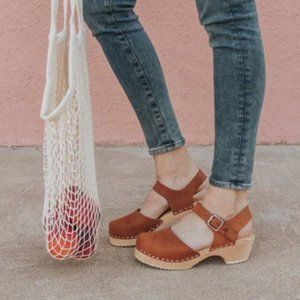 Lotta from Stockholm Low Wood Brown Oiled Nubuck Leather Clogs